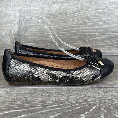 Zapatos planos de ballet Vionic Minna Boa para mujer talla 7,5 negro tostado estampado de pitón sin cordones Foto 1 de 4
