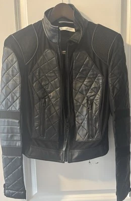 Blanc Noir Classic Leather Mesh Moto Jacket Women's Small  Style BUJ77900 - Image 1 of 2