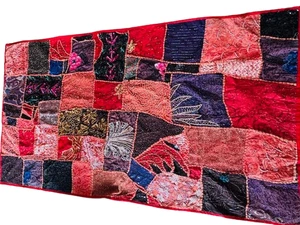 Indian BEADED SEQUIN X Large SARI RUNNER DECOR TAPESTRY WALL HANGING Throw Red - Picture 1 of 23