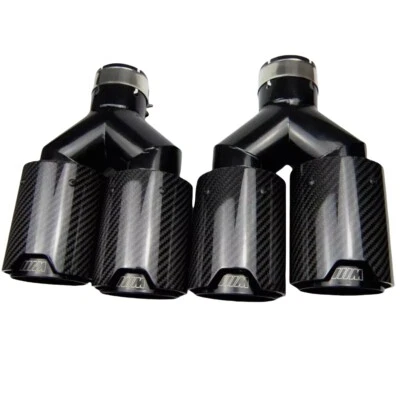 Carbon Fiber For BMW Dual Exhaust Twin End Tips Tail Pipe 101MM Out 63MM In - Image 1 of 4