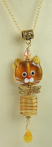 Statement Drop/Dangle Charm Golden Cat Lampwork Crystal Necklace Handmade - Picture 1 of 2
