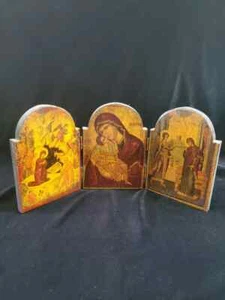 Holz Triptychon religiöse Landschaft Ikone #67 - Bild 1 von 3