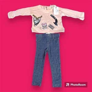 NWT Jessica Simpson 18m Months Sweatshirt Leggings Set Pink Kitty Mouse Patches - Picture 1 of 15