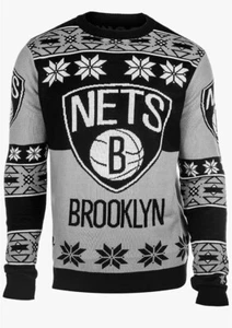Outerstuff Youth Brooklyn Nets Long Sleeve Ugly Sweater, Black/Gray,Medium 10/12 - Picture 1 of 7