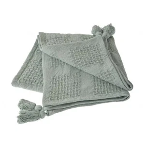 50 X 60 Green Woven Cotton Throw Blanket with Tassels - Picture 1 of 1