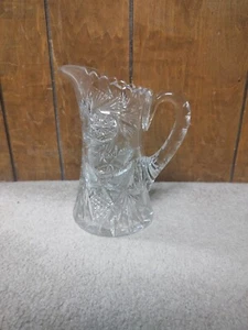 Vintage Etched Cut Glass Crystal pitcher Design Solid Heavy Approximately 9" - Picture 1 of 9