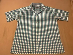 Johnston and Murphy Shirt Mens Large Blue & White Short Sleeve Button Up - Picture 1 of 7