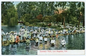 Postkarte - Los Angeles, CA, Menschen waten im Wasser im Eastlake Park - 1910 - Bild 1 von 2