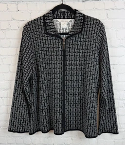 MISOOK black white full zip collared knit cardigan jacket blazer XL NWOT - Picture 1 of 10