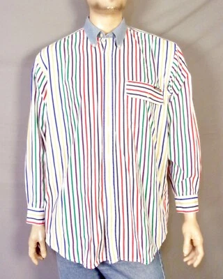 vintage 90s EUC Cutter & Buck Colorful Rainbow Striped OCBD Shirt Chambray sz L - Image 1 of 3