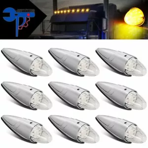 9x Amber Chrome Torpedo LED Cab Marker Light for Paccar Freightliner Semi Truck - Picture 1 of 7
