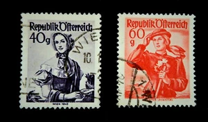 Austrian Stamps 1948 / Costumes / Scott #529, 532 / 40 & 60 G / Used - Picture 1 of 1