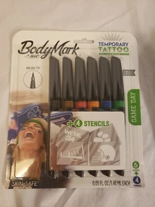 Paquete diario de juego marcadores temporales de tatuaje BIC BodyMark 6 marcadores + 4 plantillas - Imagen 1 de 3