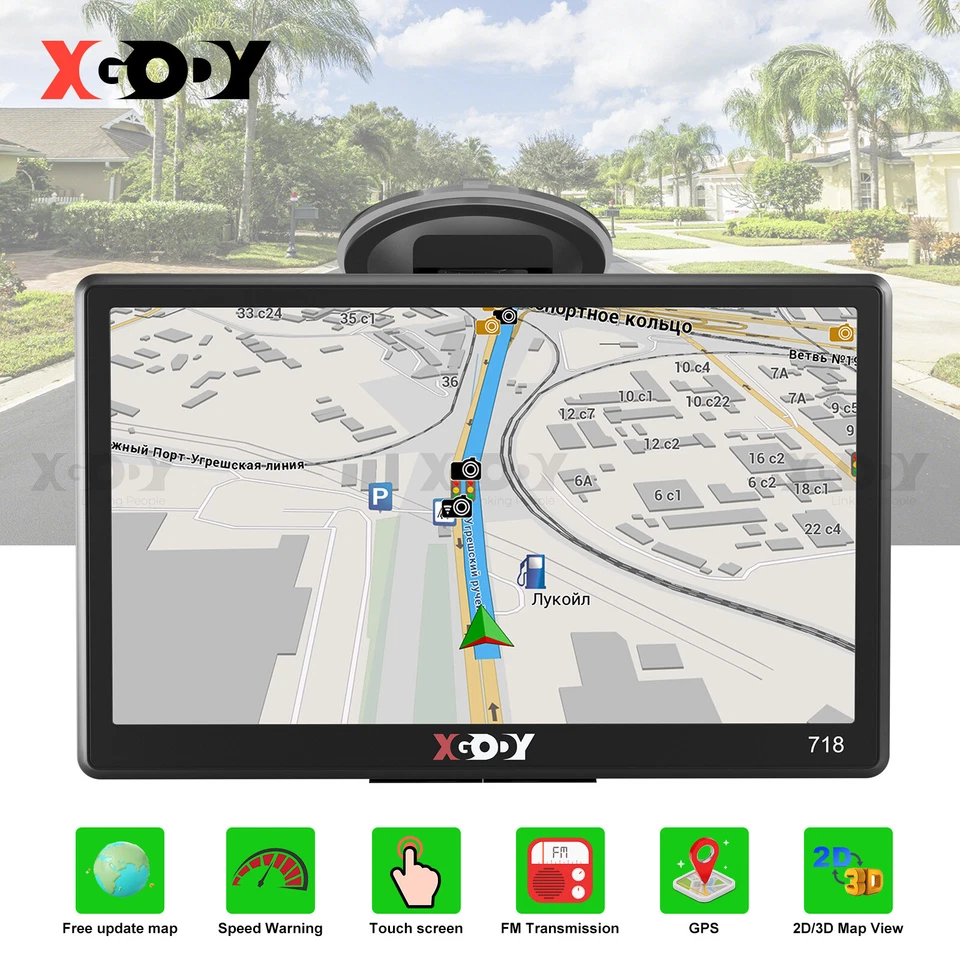 XGODY 7" Car Truck HGV GPS Navigation SAT NAV Navigator Speedcam 8G Free New Map - Image 1 of 4