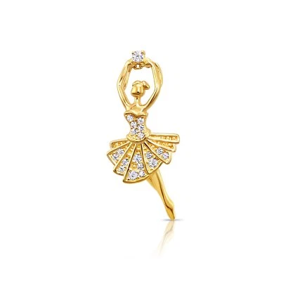 14K Real Solid Yellow Gold Dainty Ballerina Girl CZ Pendant Charm Necklace 18 in - Image 1 of 4