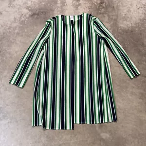Chicos Travelers 2 12 Green Blue White Stripe Open Front Jacket Long Sleeve - Picture 1 of 8