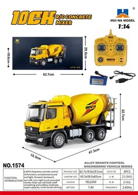 HUINA 574 1/14 10CH RC Concrete Mixer Truck Model Cars Toys 2.4G Remote Control - Image 1 of 4