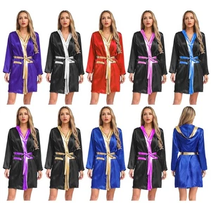 Womens Hooded Cloak With Belt Costume Music Boxing Robe Open Front Outfits Rave - Picture 1 of 93