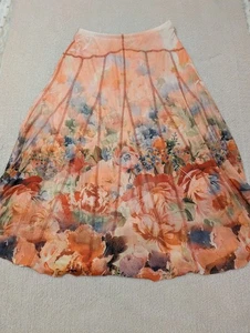 One World Maxi Damen Rock Boho Orange Aquarell Mehrfarbig Gefüttert Größe S - Bild 1 von 9