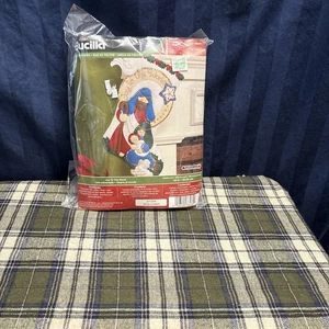 CHRISTMAS STOCKING KIT JOY TO THE WORLD #86482  BUCILLA Plaid Felt 16"   B7 - Picture 1 of 7