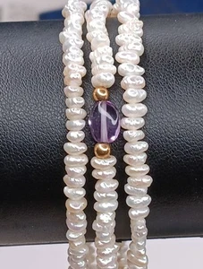 Vintage 14kt Gold Fresh Water Pearl & Multi Gemstones  Bracelet Signed - Picture 1 of 17