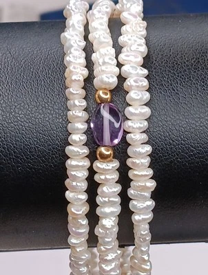 Vintage 14kt Gold Fresh Water Pearl & Multi Gemstones  Bracelet Signed - Image 1 of 4