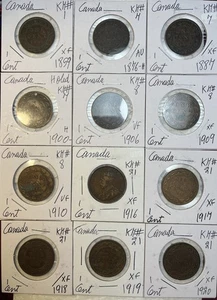 1859 - 1920 Canada Large One 1 Cent VF - AU Condition 12 Coin Lot - Picture 1 of 20