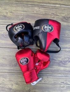 No Boxing No Life sparring set of Gloves - headgear - Groin protector All sizes - Picture 1 of 3