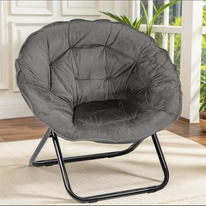 Folding Saucer Chair, Lazy Moon Chair with Metal Frame, Comfy Bedroom Chairs - Picture 1 of 14