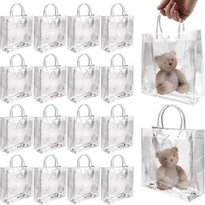 16 Small Clear Gift Bags with Handles,8.66" x 8.66" x 3.15",Transparent Plastic - Picture 1 of 8