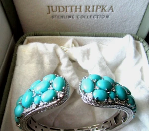 Judith Ripka .925 SS Sleeping Beauty Turquoise and CZ Cuff Bracelet Size X-Small - Picture 1 of 10