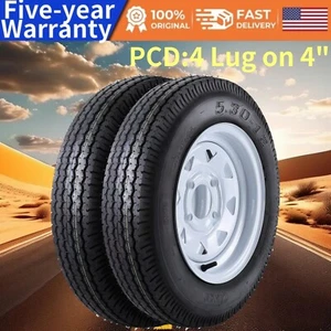 Trailer Tires & Wheels 12" Rims 4 Lug on 4" Load Range C 6PR 5.30-12 5.30x12  - Picture 1 of 7