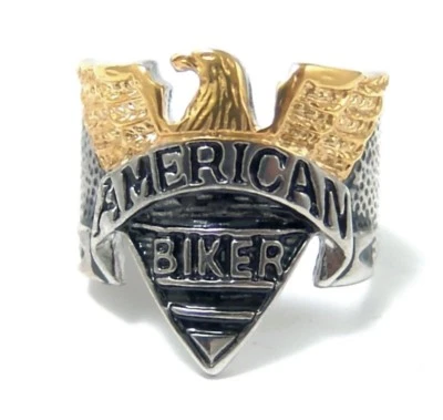 American Biker Ring Stainless Surgical Steel PVD Gold  - Image 1 of 3
