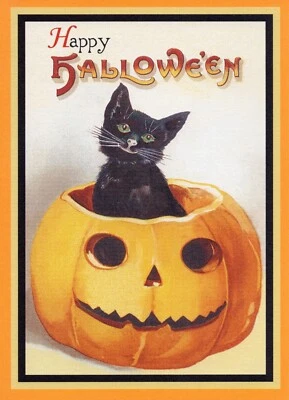Victorian-Style HALLOWEEN Card, Cute Black Cat Pumpkin by Current Inc + Envelope - Image 1 of 4