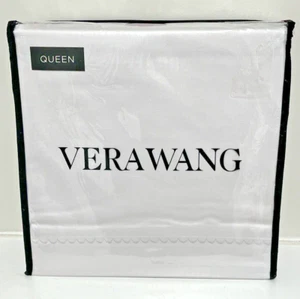 Vera Wang Luxurious Satin Weave Simple Scallop Queen Sheet Set Lt platinum NWT - Picture 1 of 6
