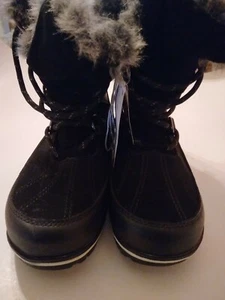 CHAMPION BLACK WOMEN ELLYSIA WINTER BOOT MID CALF LACE UP FAUX FUR LINED SIZE 6 - Picture 1 of 5