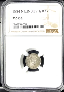 1884 Netherlands East Indies 1/10 Gulden, NGC MS 65, KM-304, Indonesia - Picture 1 of 2