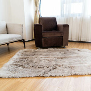 Fluffy Faux Sheepskin Shag Rug Silky Mat, 5' x 7' Rectangle Living Room Rug