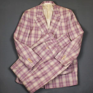 CARUSO silk wool & linen plaid double breasted suit IT 56 / XXL jacket pants - Imagen 1 de 23