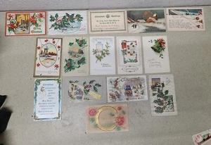 15 pc Antique Vintage Postcards Lot Merry Christmas 1910's 1 Cent Stamps - Picture 1 of 11