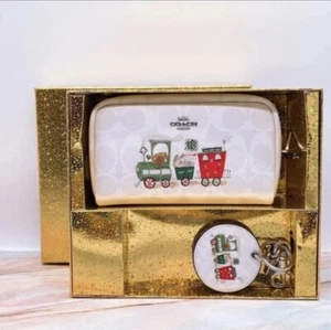 Coach C1751 Boxed Small Boxy Cosmetic Case & Bag Charm Signature Canvas NIB - Picture 1 of 5