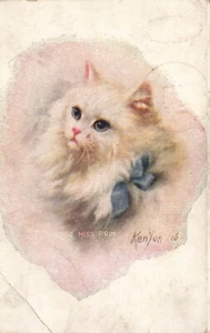 5505 Miss Prim Postcard Posted 1909 Ken Yon Cat With Blue Bow - Picture 1 of 2