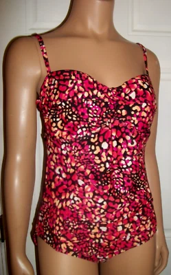 Size 14 Tropical Escape orange pink red bust support adj. straps 1 pc swimsuit - Image 1 of 3