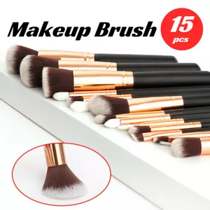 Soft 15Pcs Pro Face Powder Makeup Brushes Set Eyeshader Blending Highlight Tools - Picture 1 of 9