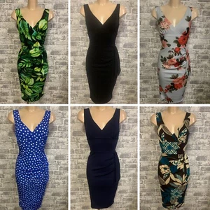 044 Wrap Plunge Bust Ruched Wiggle Bodycon Dress Size 10-18 - Picture 1 of 28