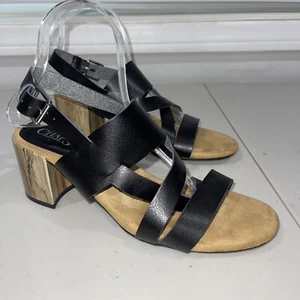 CHAPS Women 9.5 M Black Sandals Natural Lagenlook Preppy Classic Comfort Travel - Picture 1 of 13