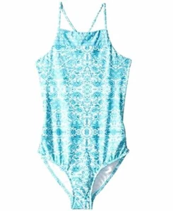 $198 Seafolly Girls Blue Floral Crossback Ruched One-Piece Swimsuit Size AUS 6 - Picture 1 of 2