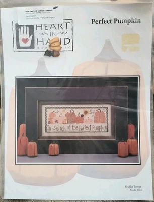 HEART IN HAND PERFECT PUMPKIN  COUNTED CROSS STITCH PATTERN & BUTTON ACCENTS NEW - Image 1 of 2