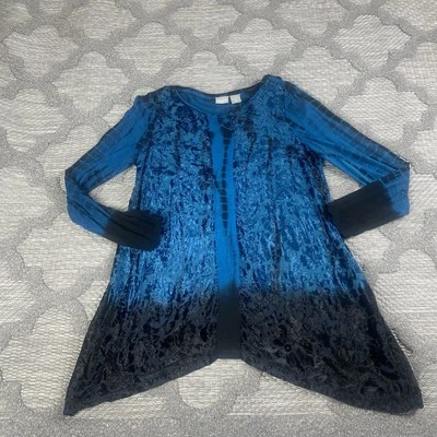 Chicos Zenergy Blouse Womens Size 1 Blue Black Velvet Tie Dye Boho Top - Image 1 of 4
