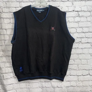 Chaleco Suéter Tejido Acanalado Ralph Lauren Polo Golf Vintage Años 90 Negro Para Hombre XXLarge - Imagen 1 de 7